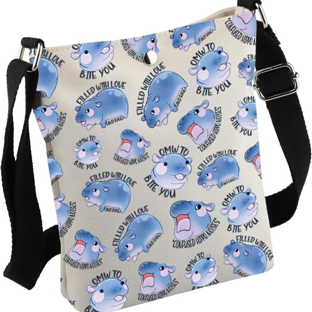 Hippo Crossbody Bag Women's Gift Fun Animal Tote Waterproof Adjustable